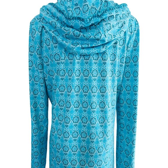 Cabana Life Talbots M Aqua & Blue Patterned Hooded Long-Sleeve Vacation Dress - Picture 7 of 16